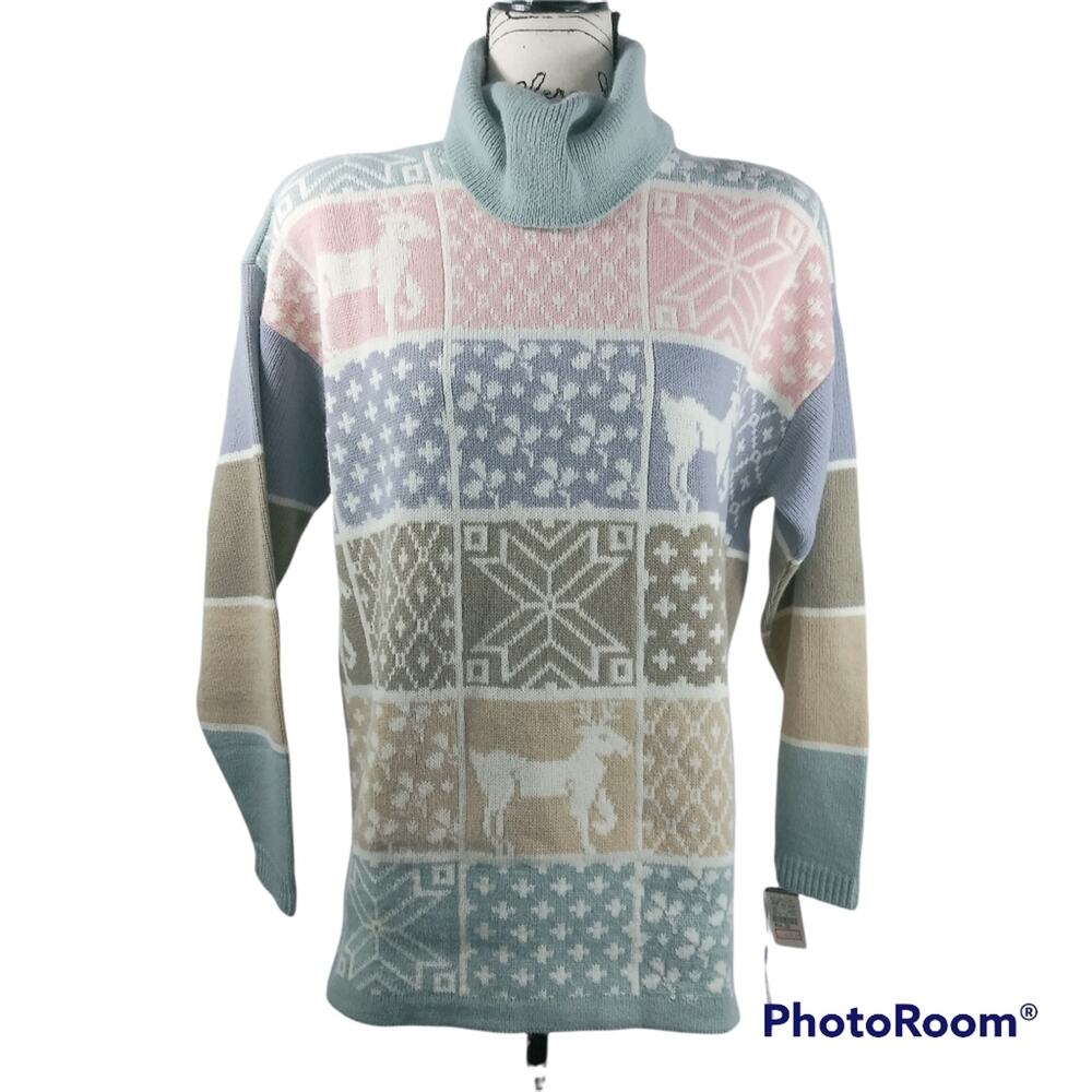Vintage Norton Mcnaughton Woodland Winter Pastel Colorblock Sweater M